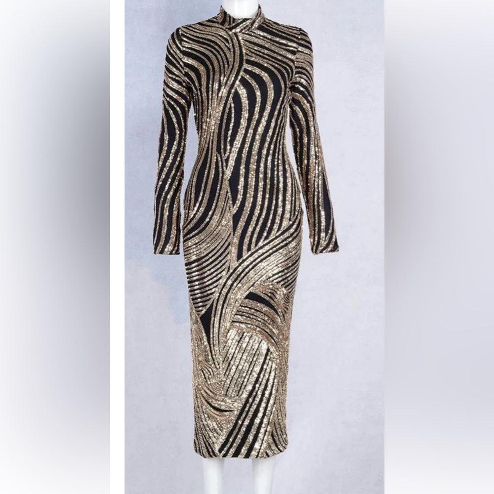Fashion Nova Black Headed To The Grammy’s Sequin Midi Dress - Picture 9 of 9